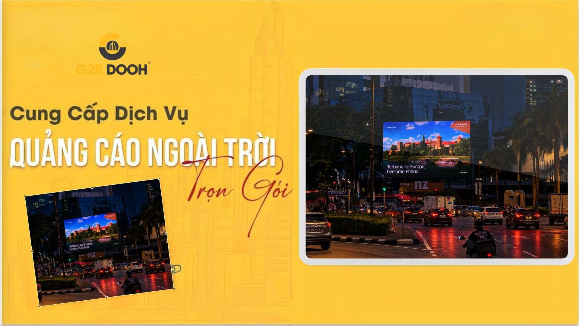 Dự án quảng cáo LED Etihad G2B Media rực rỡ vào ban đêm