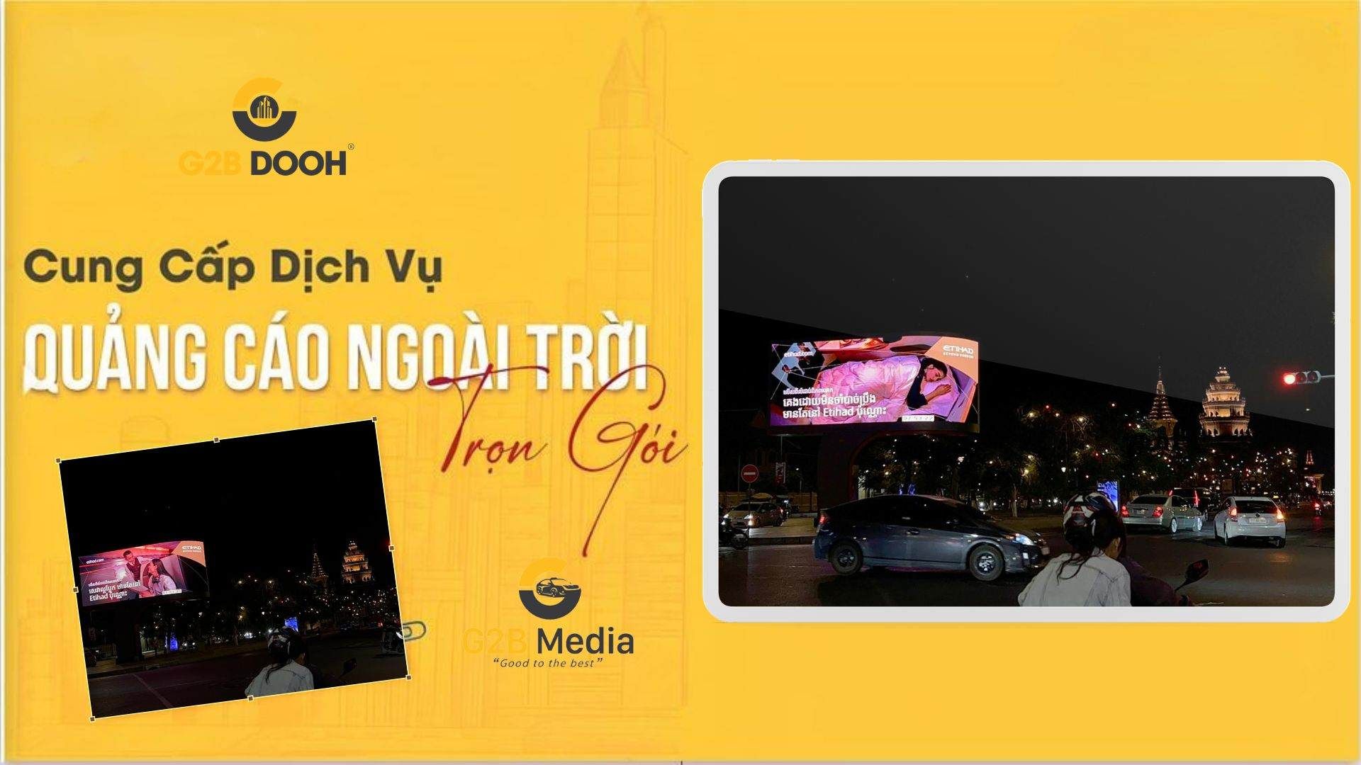 Quảng cáo LED Phnom Penh Etihad Airways G2B Media ban đêm