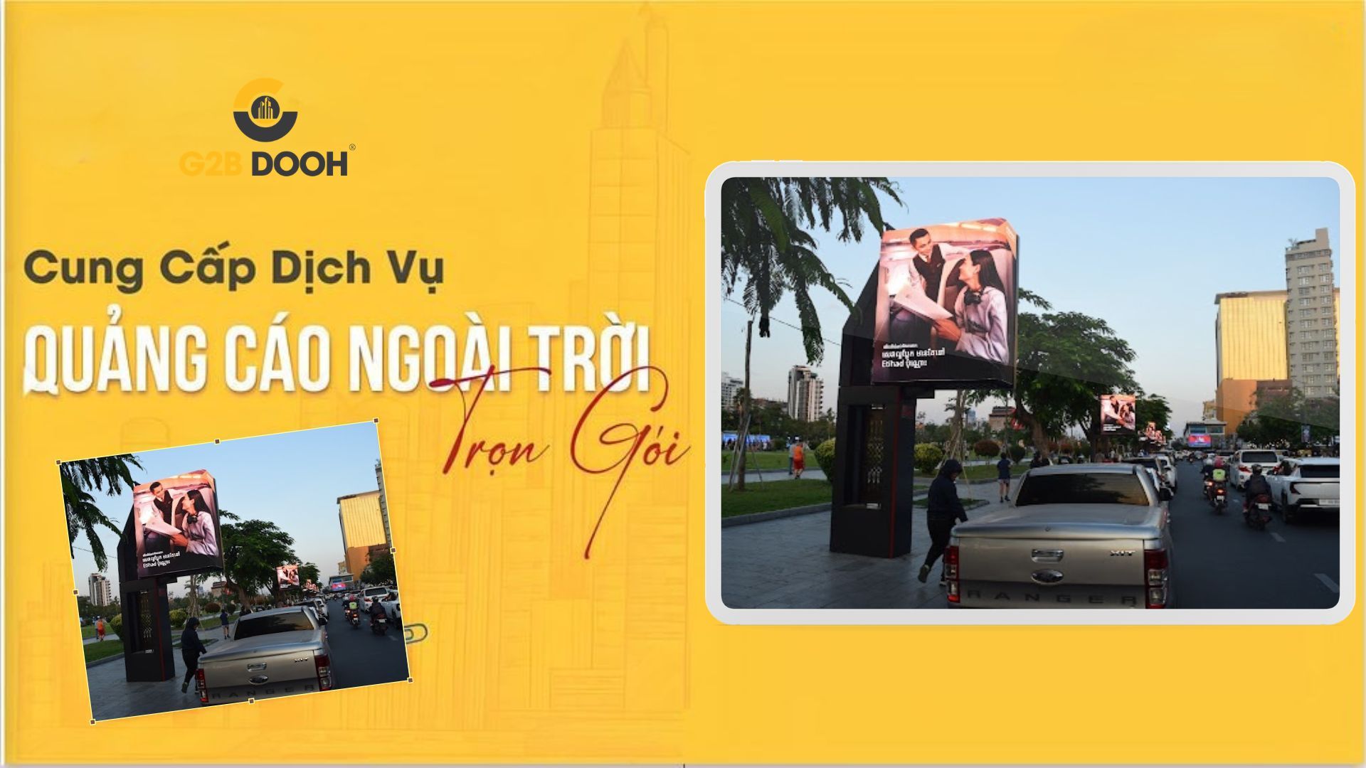 Màn hình LED ngã tư Chamkarmon ban đêm G2B Media